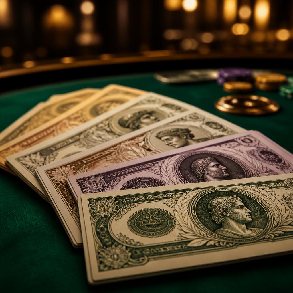 Stacks of custom-printed casino play money bills used at The Dealers' Rochester NY casino party rentals